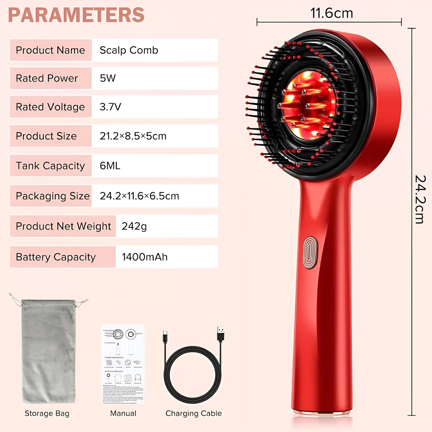 Zentus Red Therapy Massage Comb